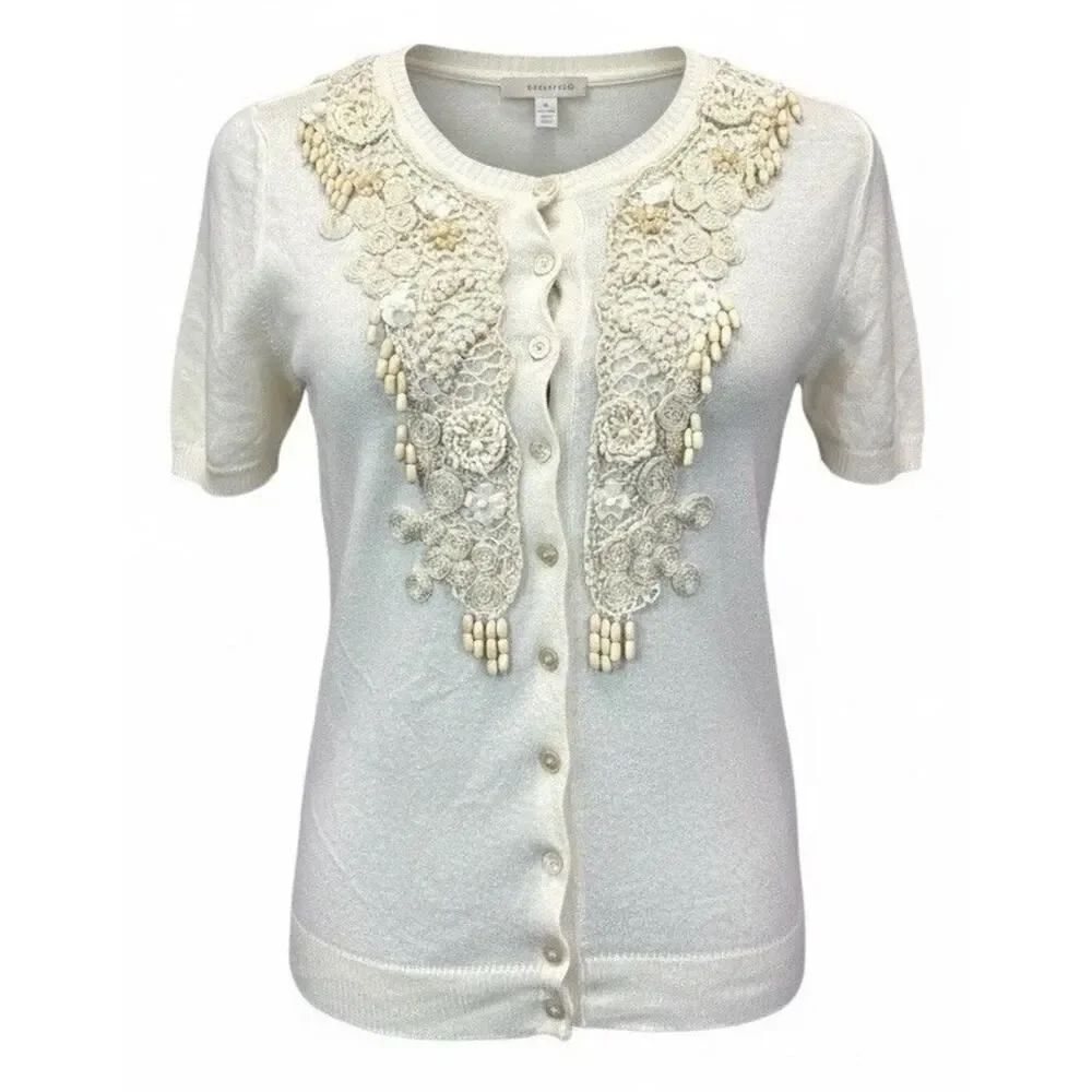 Blumarine Italy Ivory Cotton Cashmere Cardigan XS / S Embellished Knit